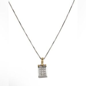 14Kt White and Yellow Gold Natural Diamonds Invisible Set Pendant Necklace
